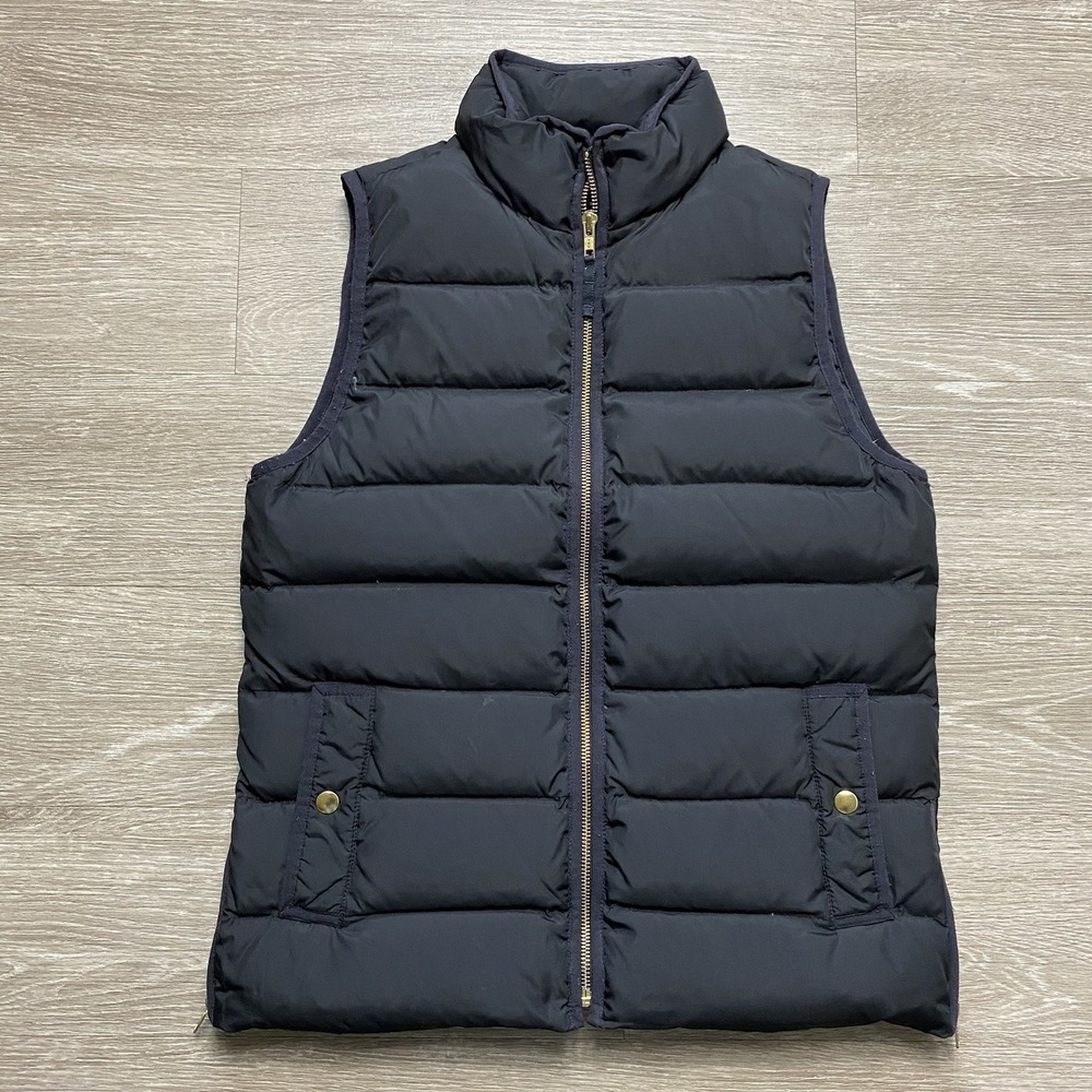 J. Crew Women's Mountain Puffer Vest Size S Black Down Filled Preppy Warm Zip